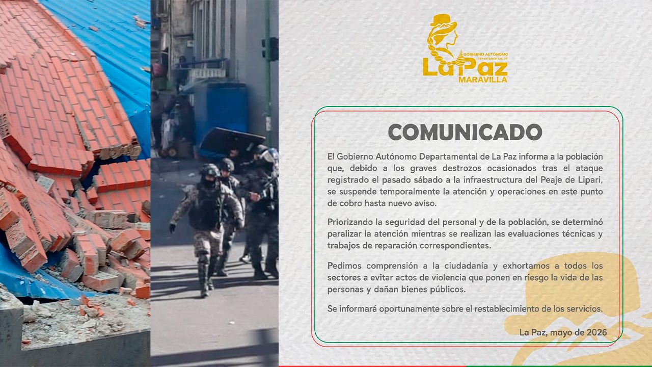 Gobernación de La Paz suspende operaciones en el peaje de Lipari tras sufrir graves destrozos