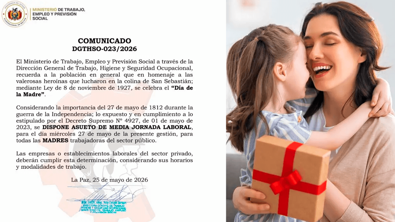 Ministerio de Trabajo confirma asueto de media jornada por el Día de la Madre