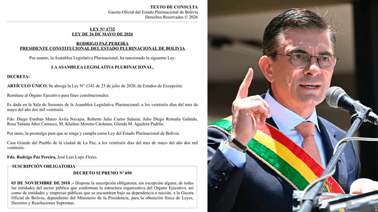 Rodrigo Paz promulga la ley que abroga la norma sobre estados de excepción