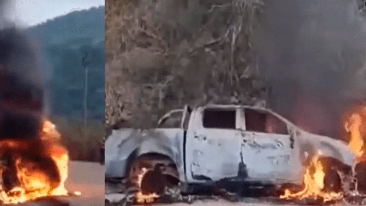 Camioneta en la que viajaba el alcalde de Guanay ardió en llamas en el norte de La Paz