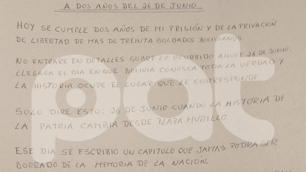 A dos años del 26 de junio: Juan José Zúñiga publica una carta y afirma que encarcelaron sus cuerpos pero jamás el honor de un soldado