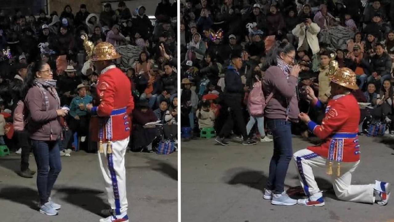 Al ritmo de la morenada, un músico pide matrimonio a su novia en una entrada folclórica Ch'utillos