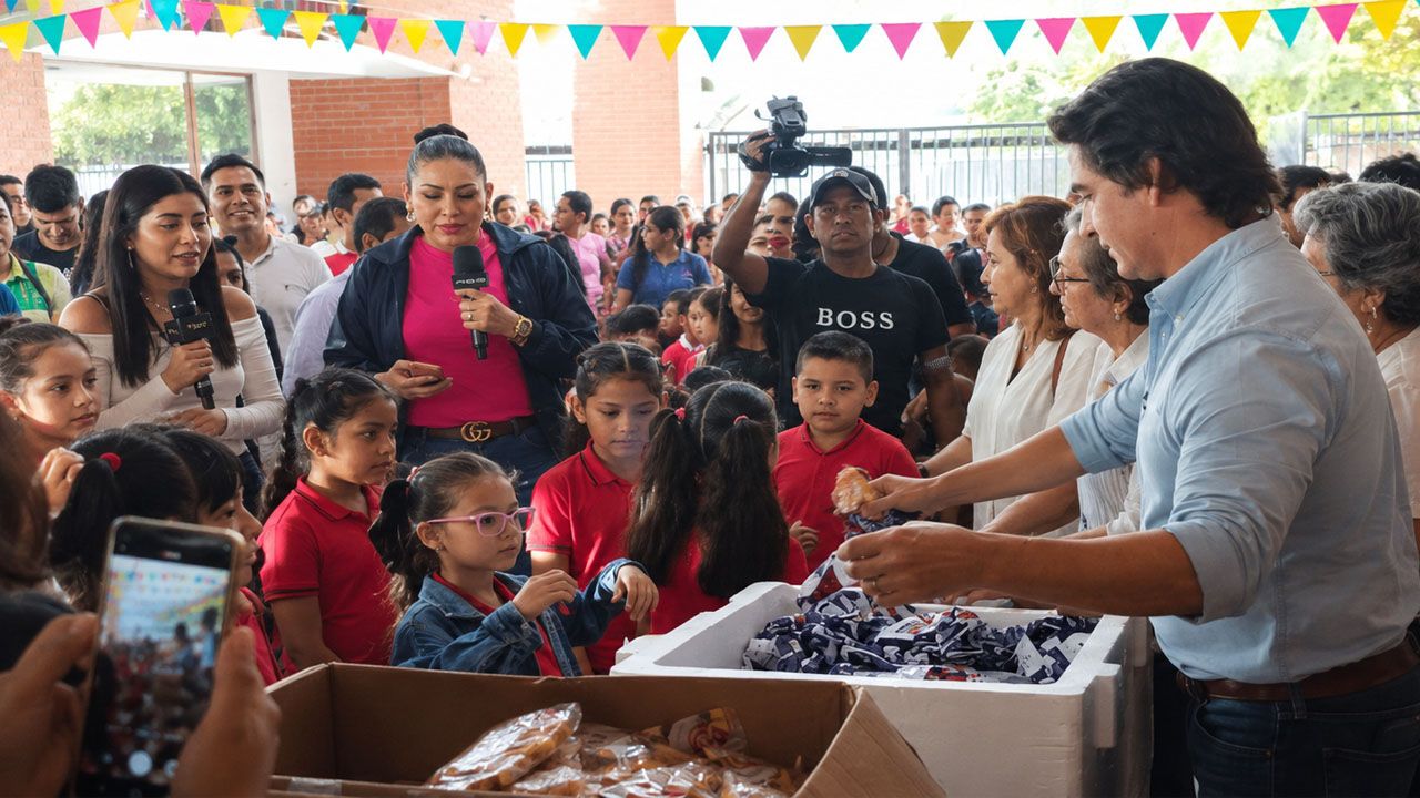 Mamen Saavedra entrega desayuno escolar en colegios de Santa Cruz
