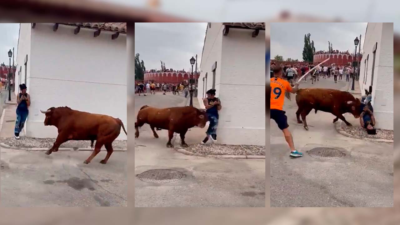 La impactante cornada de un toro a una joven absorta en su móvil durante un encierro en Titulcia, Madrid