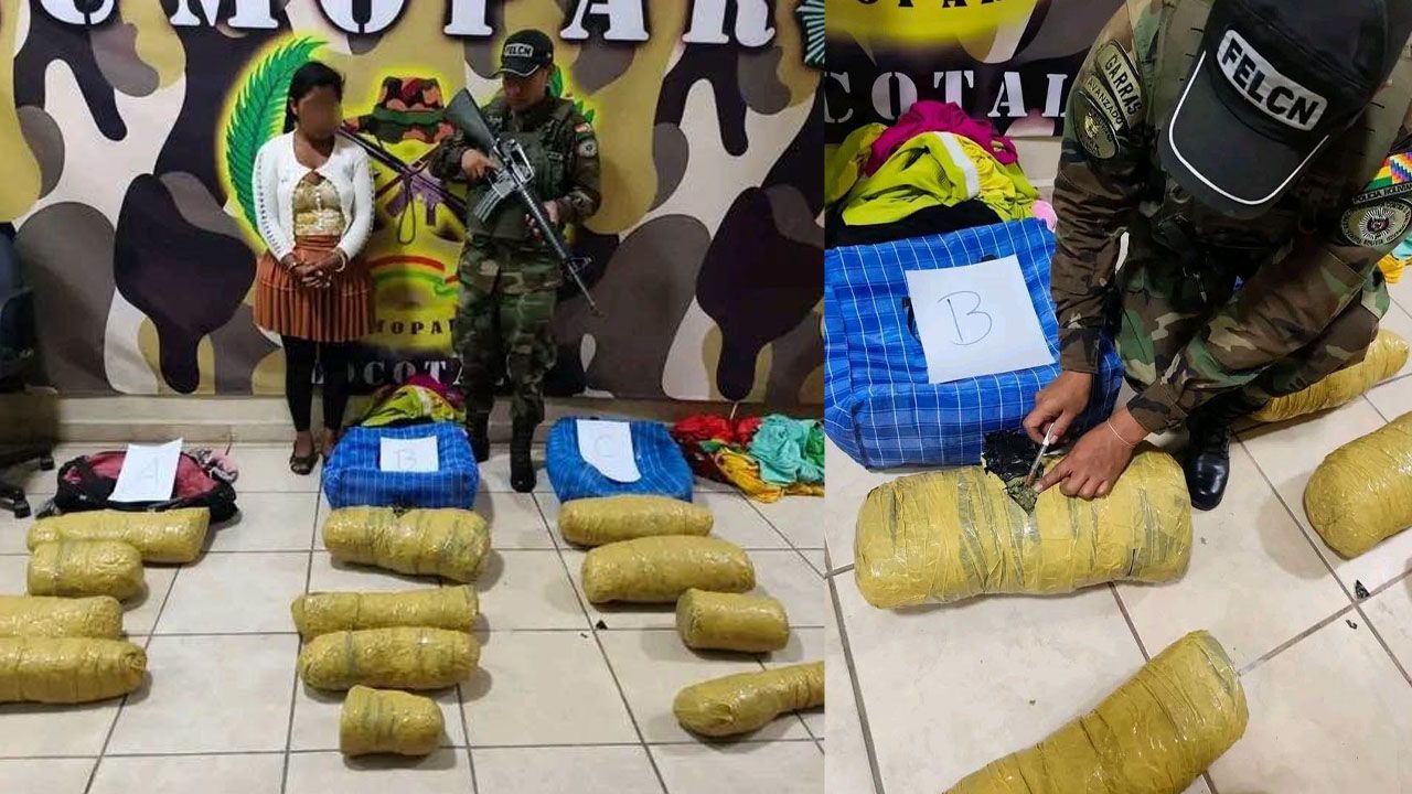 Mujer es aprehendida con 12 paquetes de marihuana en una flota