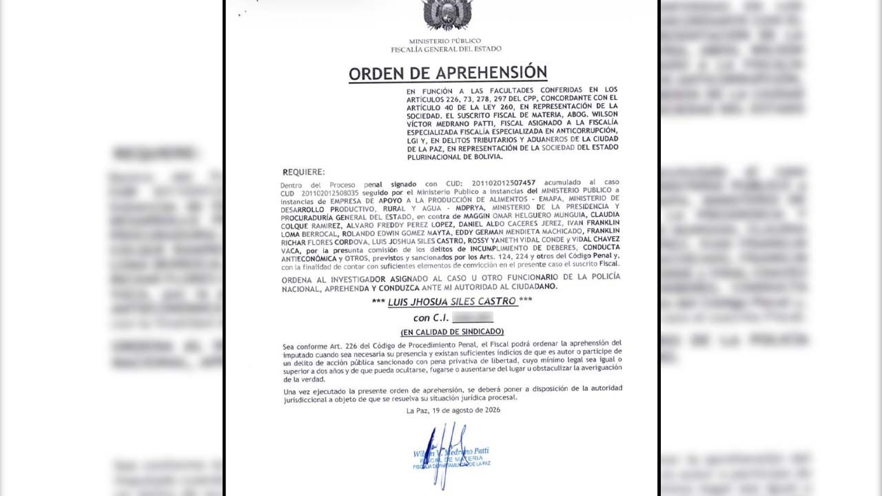 Fiscalía emite orden de aprehensión contra Luis Joshua Siles por dos delitos