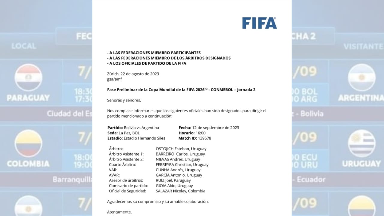 Árbitros Uruguayos para el compromiso Bolivia vs. Argentina 