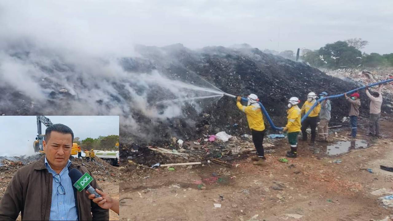 Trabajo intenso de rescate y control en el incendio del Botadero de Cotoca