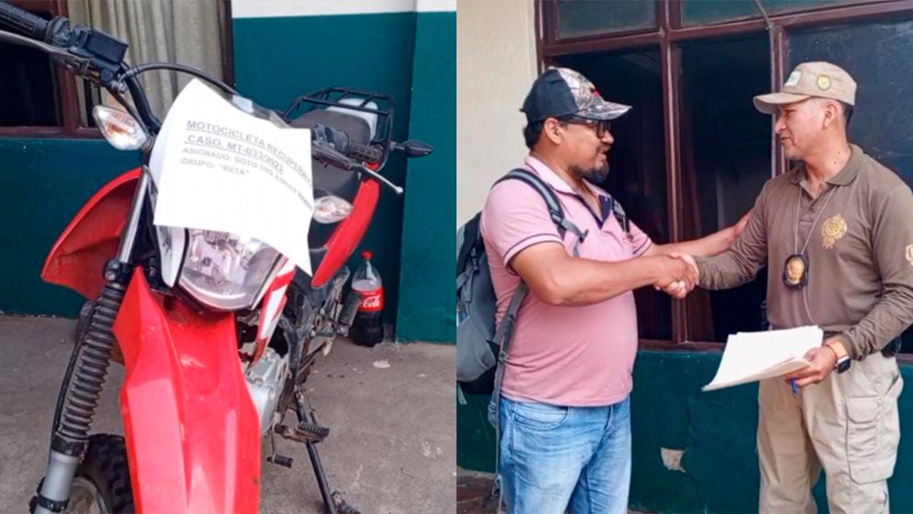 Mototaxista recupera su motocicleta robada en Montero