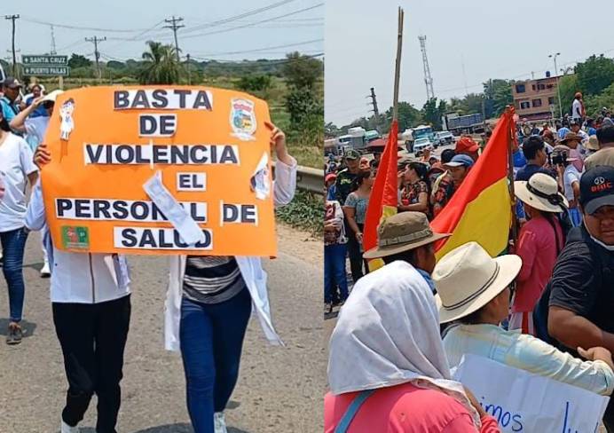 Pobladores de Pailón marchan y bloquean exigiendo Seguridad tras agresión a médico