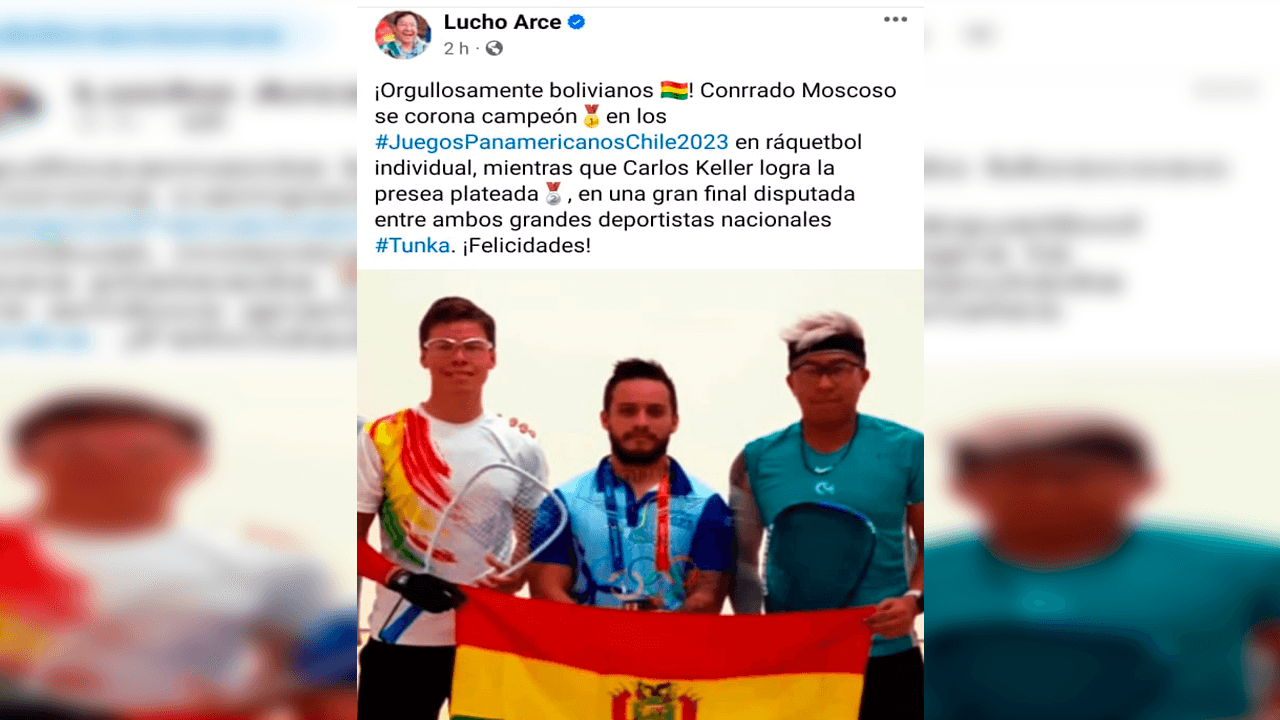 El presidente Arce Catacora celebra el oro y plata ganados por raquetbolistas bolivianos en los juegos Panamericanos
