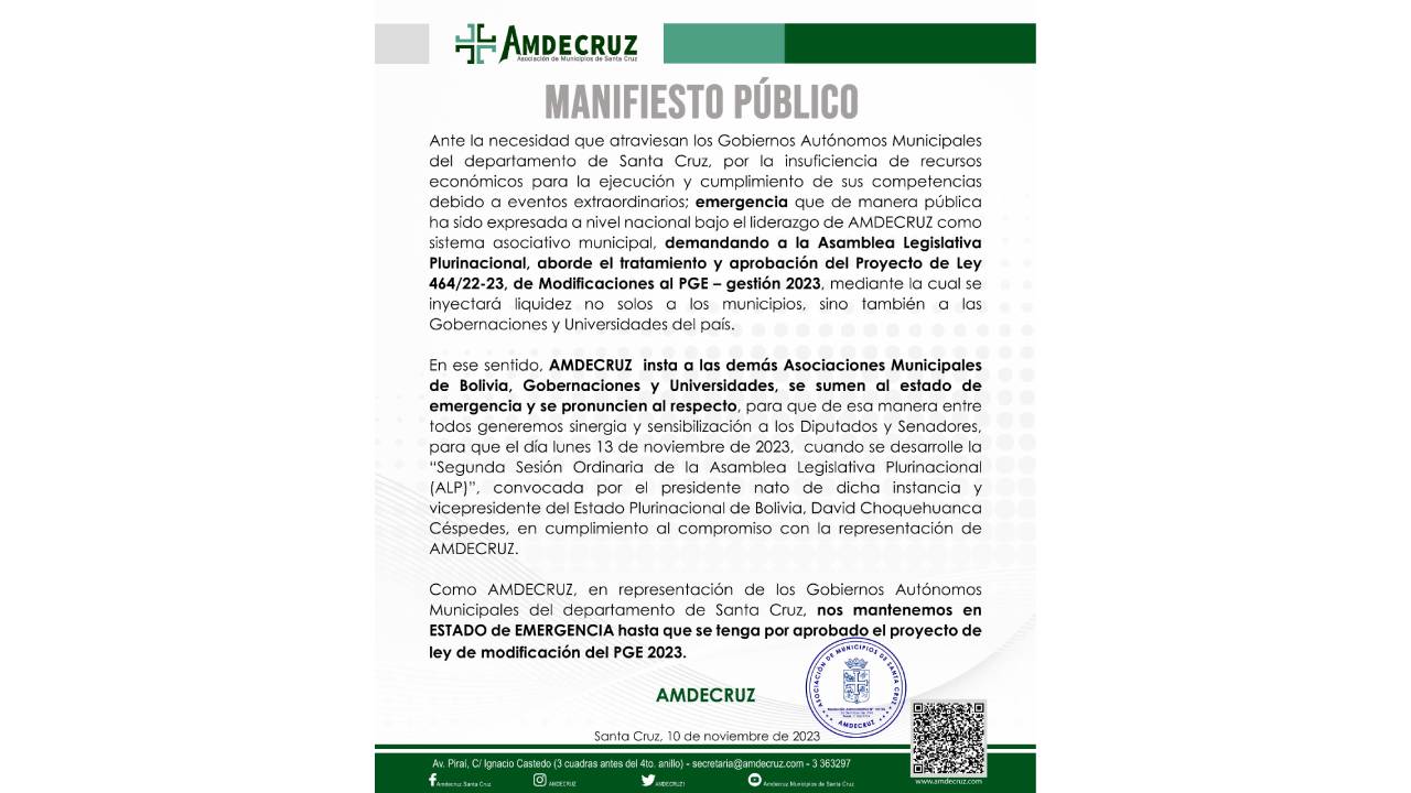  Manifiesto público de AMDECRUZ