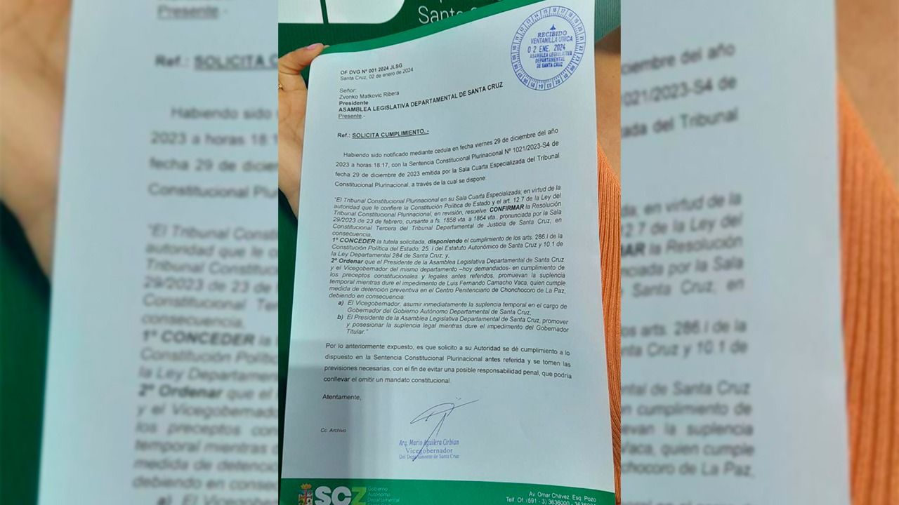 Vicegobernador remitió carta a la asamblea departamental donde solicita cumplir con el fallo de TCP