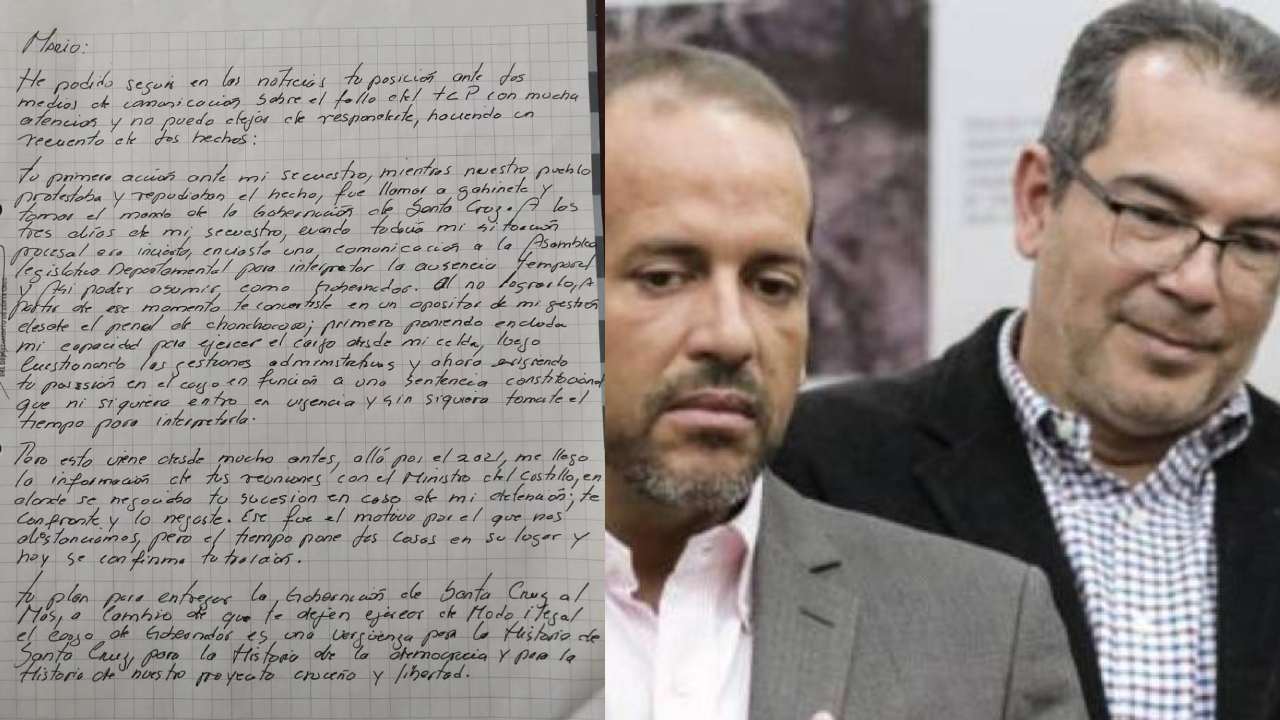 Carta desde Chonchocoro: Luis Fernando Camacho acusa de "traición" a Mario Aguilera
