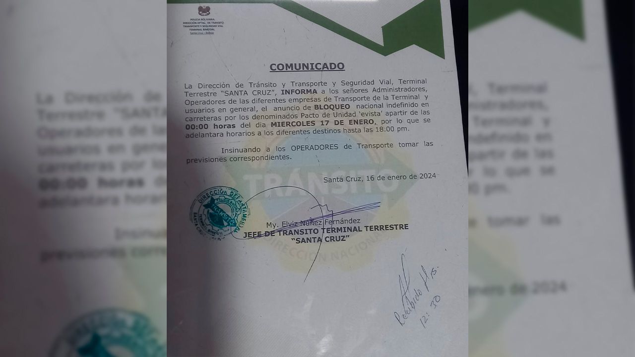 Director de Tránsito de la Terminal Bimodal adelanta salidas ante amenaza de bloqueos en carreteras