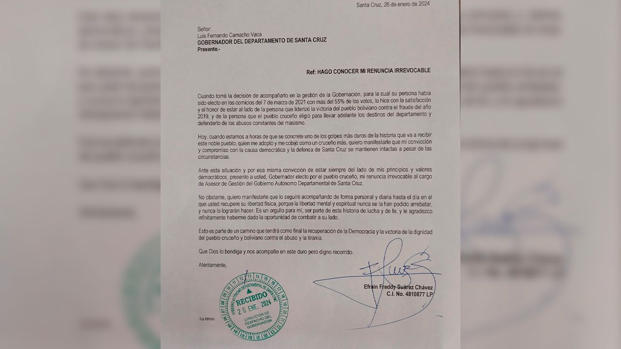 Renuncia irrevocable del asesor de gestión en Santa Cruz