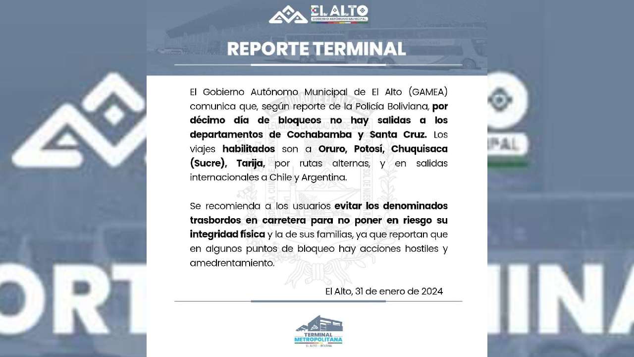 Comunicado desde la terminal metropolitana de El Alto