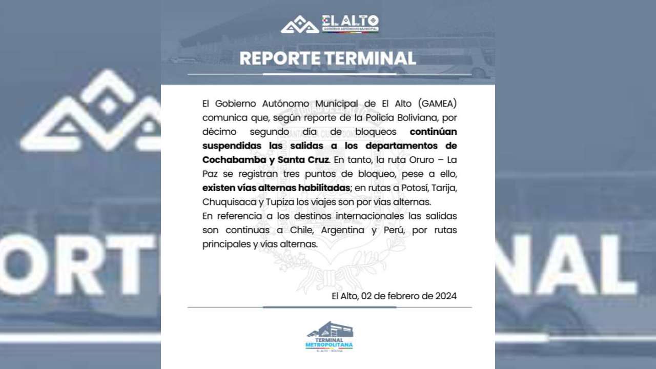 Reporte de la terminal metropolitana de El Alto