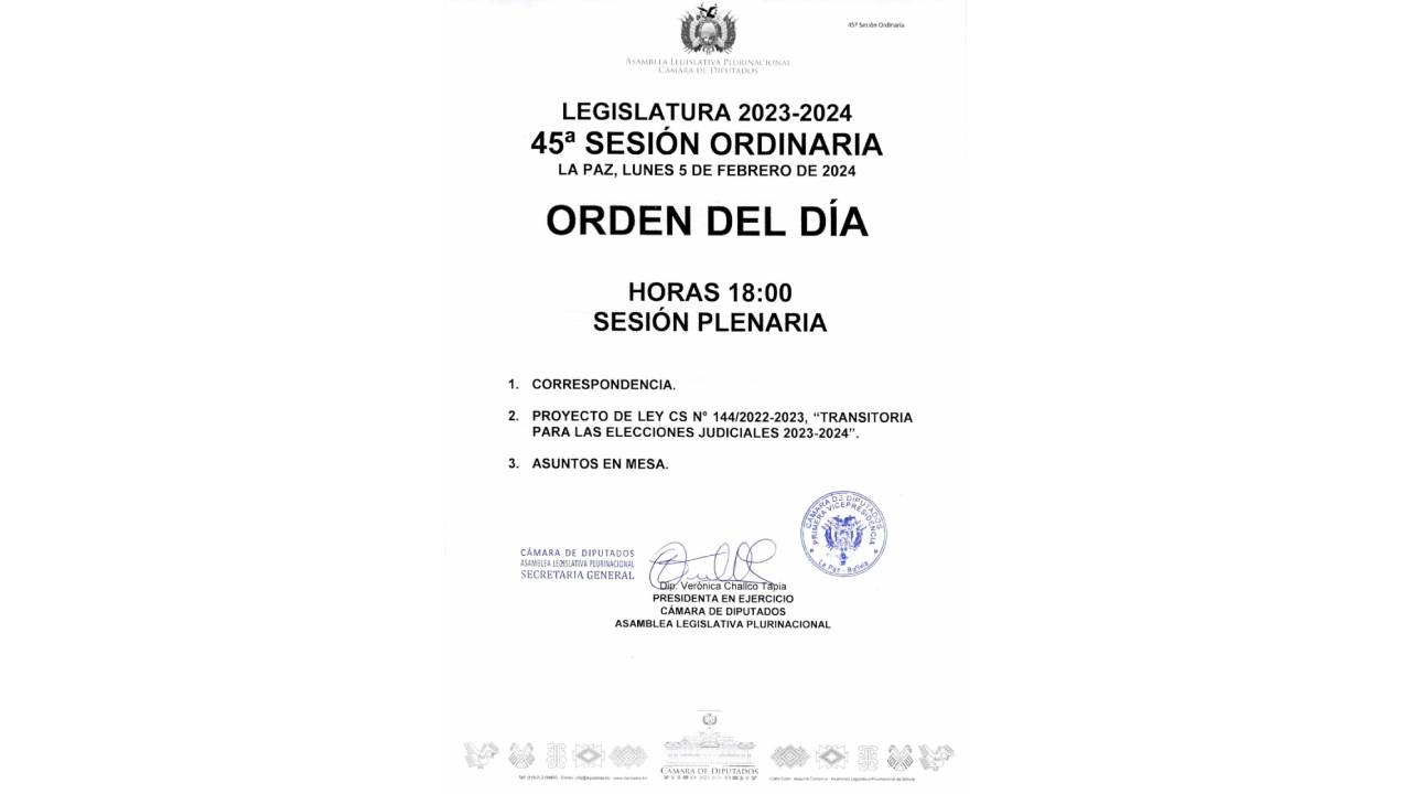 Legislativo sesionara el lunes a las 18:30
