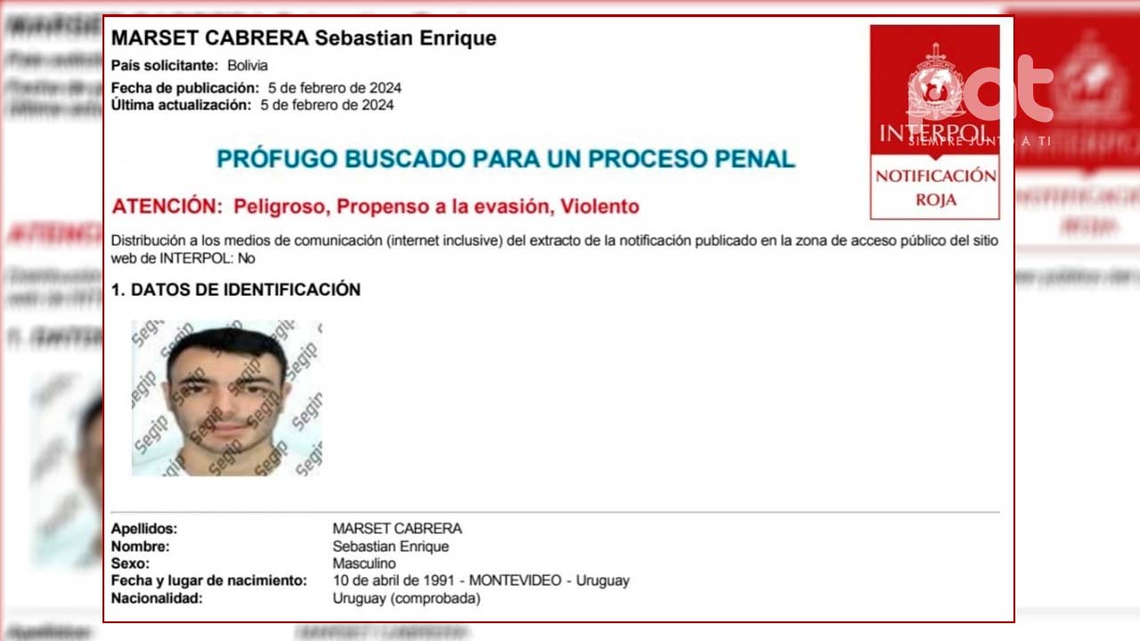 Alerta internacional: Bolivia activa sello rojo de Interpol contra Sebastián Marset 