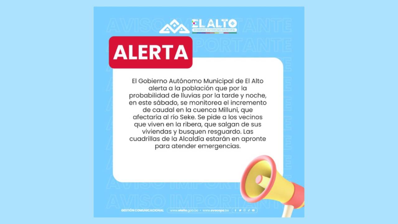  Alerta del Gobierno de La Paz por incremento de caudal en la Cuenca Milluni y Río Seke