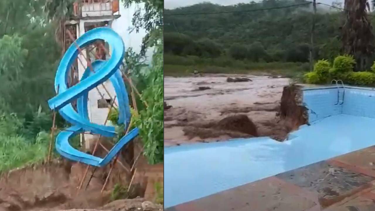 Camiri: Fuerza del agua arrasa tobogán y piscina en Balneario Las Rosas